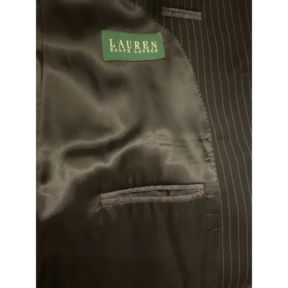 Lauren Ralph Lauren Men’s Black Pinstripe Single Breasted Suit 42L Pants 33 X32